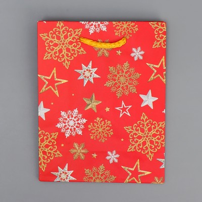 Пакет подарочный новогодний ламинированный «Звёздные снежинки», S 12 х 15 х 5.5 см