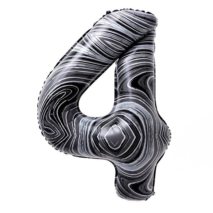 Шар фольгированный 40" «Цифра 4», чёрный мрамор - Фото 1