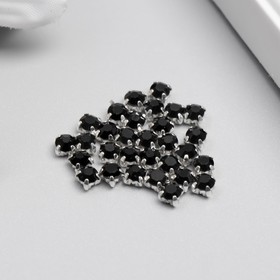 Стразы в цапах круглые 4 мм (30 шт/упак), черный, оправа серебро