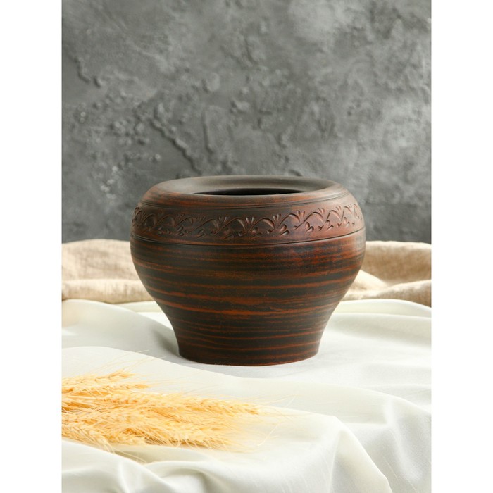 Чугунок для запекания, декор , красная глина  3.5 л