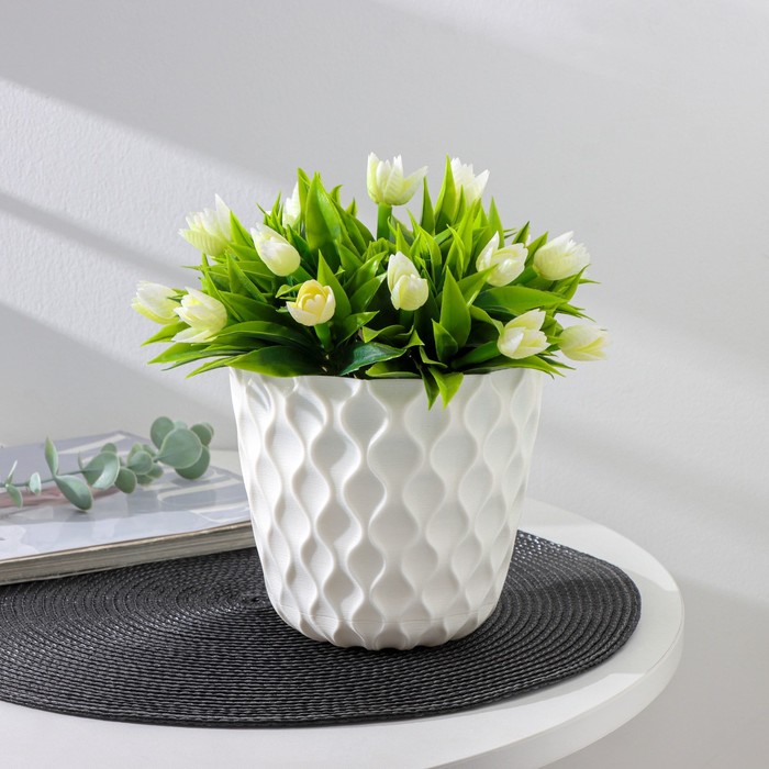 Горшок для цветов с поддоном Wave, 1.4 л, d=14.5 см, пластиковый, белоснежный - Фото 1