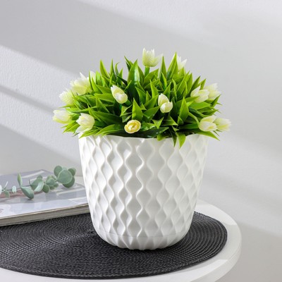 Горшок для цветов с поддоном Wave, 2.5 л, d=17.5 см, пластиковый, белоснежный