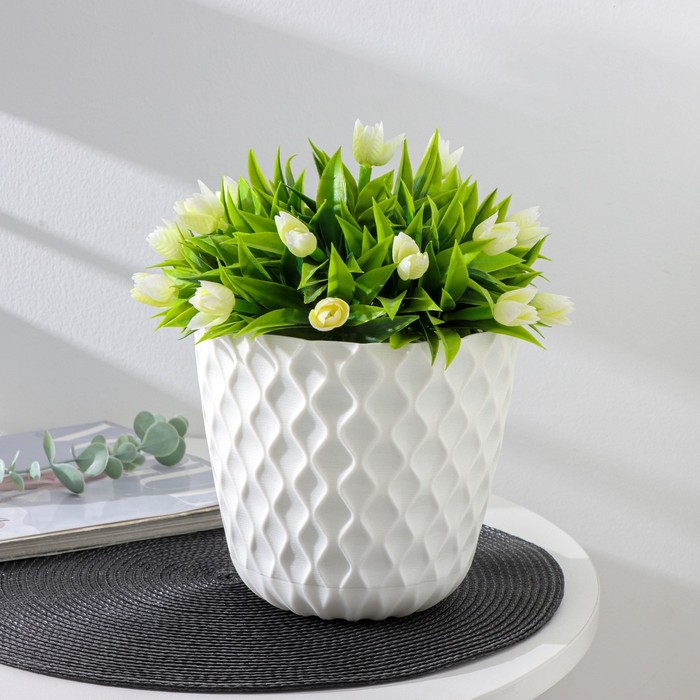 Горшок для цветов с поддоном Wave, 2.5 л, d=17.5 см, пластиковый, белоснежный - Фото 1