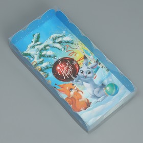 Коробка для кондитерских изделий с PVC крышкой «Зайка и белочка», 10.5 х 21 х 3 см, Новый год