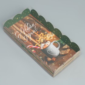 Коробка для кондитерских изделий с PVC крышкой «С Новым годом», кофе, 10.5 х 21 х 3 см, Новый год