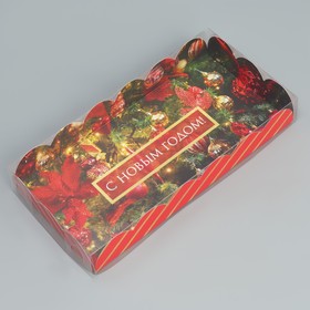 Коробка для кондитерских изделий с PVC крышкой «С Новым годом», шары, 10.5 × 21 × 3 см