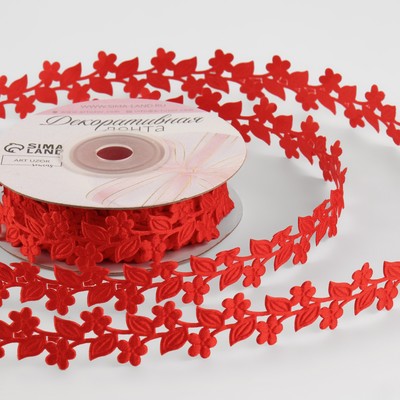Лента фигурная «Ветви с цветами», 20 мм, 9±0.5 м, красная