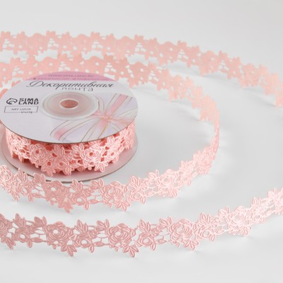 Лента фигурная «Розы», 25 мм, 9±0.5 м, нежно-розовая