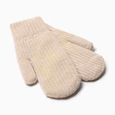 Варежки женские меховые MINAKU в рубчик, размер 22 см, бежевые