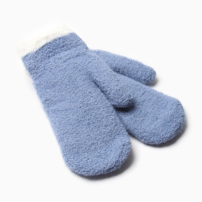 Варежки женские меховые MINAKU опушка, размер 22 см, синие