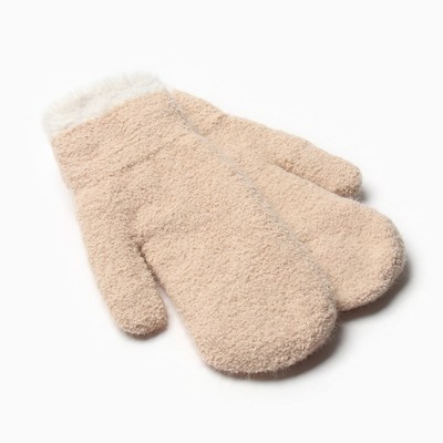 Варежки женские меховые MINAKU опушка, размер 22 см, бежевые