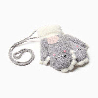 Варежки детские на иск.меху MINAKU динозавр 13 см серый