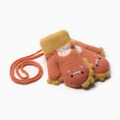 Варежки детские MINAKU «Динозавр», 13 см, горчичные