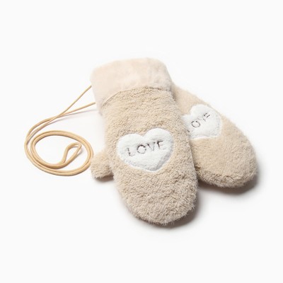 Варежки меховые женские MINAKU Love, размер 24 см, бежевые