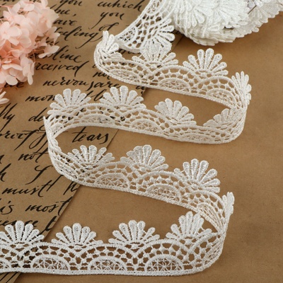 Кружево гипюровое, 40 мм × 9 ± 0.5 м, цвет белый