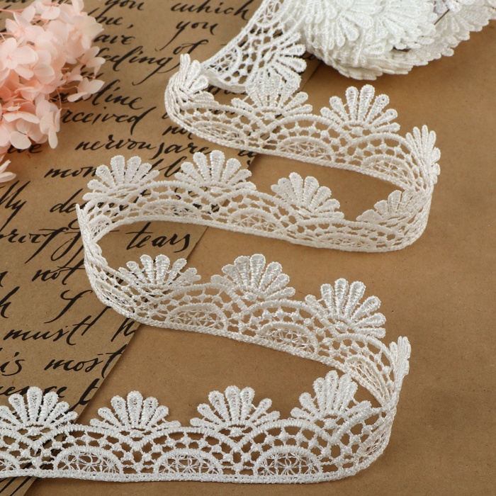 Кружево гипюровое, 40 мм × 9 ± 0.5 м, цвет белый