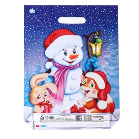Пакет новогодний «Веселые друзья», полиэтиленовый с вырубной ручкой, 40×31 см