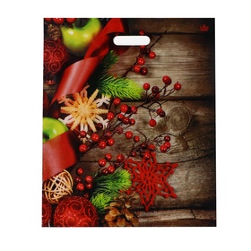 Пакет подарочный новогодний «Зимняя калина», полиэтиленовый с вырубной ручкой, 45?38 см (комплект 50 шт)