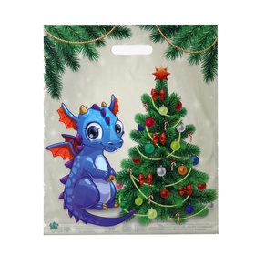 Пакет «Дракоша у елки», полиэтиленовый с вырубной ручкой, 45?38 см, 60 мкм (комплект 50 шт)