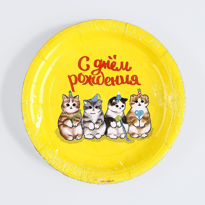 Тарелка бумажная «С днём рождения», котики, 18 см 9796334
