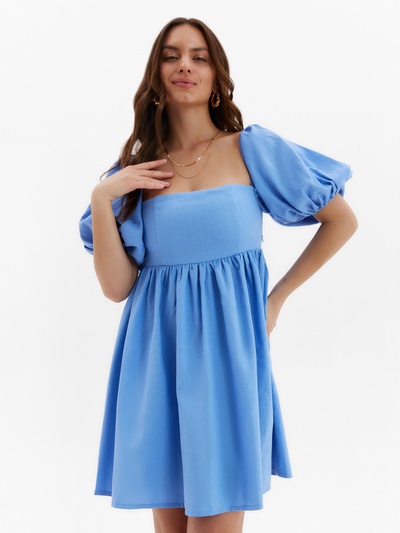 Платье с объёмными рукавами мини женское MIST Summer time, голубое, размер 46