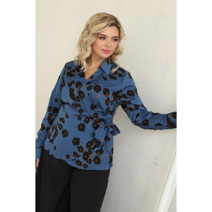 Блуза женская, размер 52, цвет синий - Фото 1