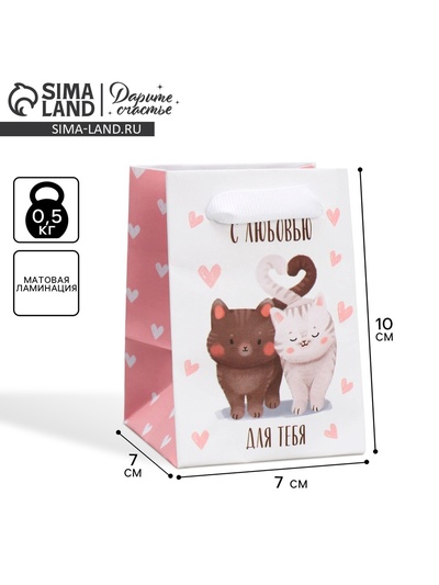 Пакет подарочный ламинированный, упаковка, «Котики», 7×10×7 см