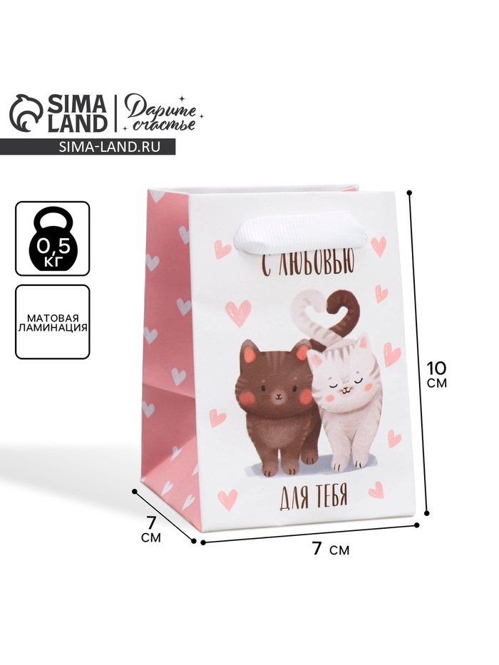 Пакет подарочный ламинированный, упаковка, «Котики», 7×10×7 см - Фото 1