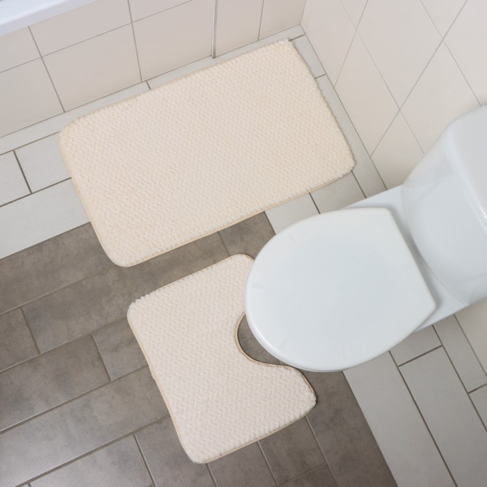 Набор ковриков для ванны и туалета SAVANNA "Луи" 2 шт (50х80, 40х50 см), цвет светло-бежевый