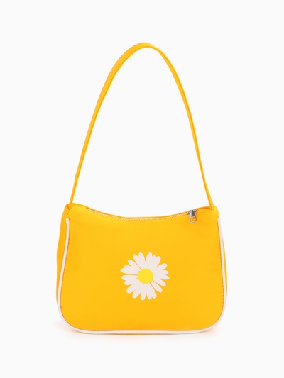 Сумка молодёжная на молнии, с принтом, 24×6.5×17 см, жёлтая