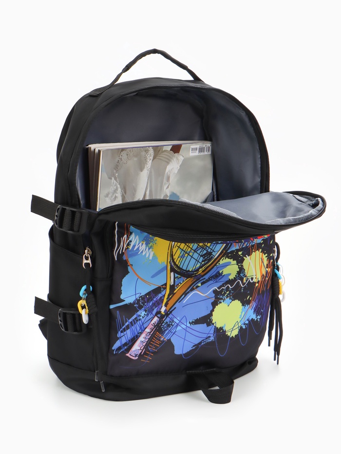 

Рюкзак молодёжный на молнии, 3 наружных кармана, цвет чёрный