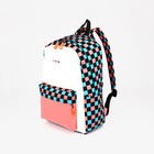Рюкзак молодёжный из текстиля, 3 кармана, цвет белый/розовый - фото 109007413