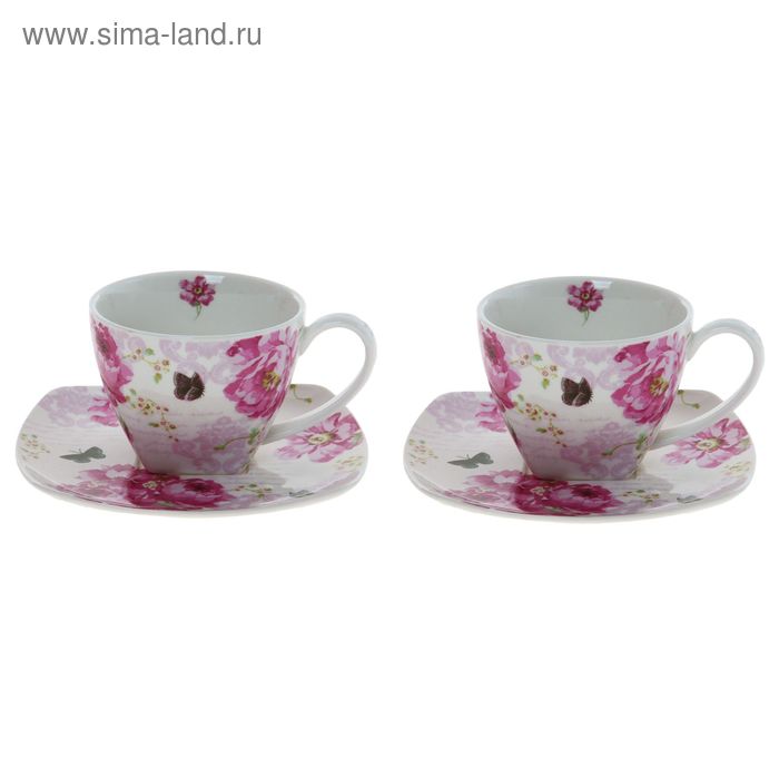 Сервиз чайный "Розовые хризантемы", 4 предмета: 2 чашки 250 мл, 2 блюдца 15 см - Фото 1