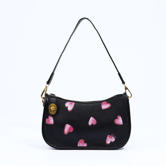 Сумка молодёжная на молнии, с принтом, 23×7×12.5 см, чёрная - Фото 1