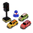 Набор металлических машин «Гоночные», 3 штуки, светофор и конус в комплекте, цвет МИКС - фото 22557821