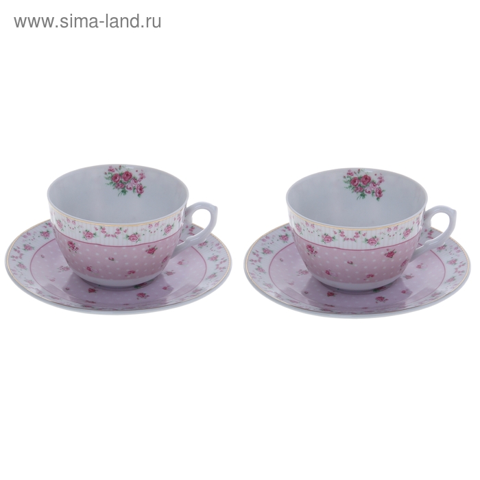 Сервиз чайный "Рондо", 4 предмета: 2 чашки 250 мл, 2 блюдца 150 мм, розовый - Фото 1