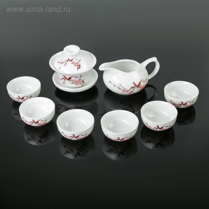 Набор для чайной церемонии керамический «Птицы», 8 предметов: чайник 150 мл, чахай 100 мл, чашки 40 мл - Фото 1