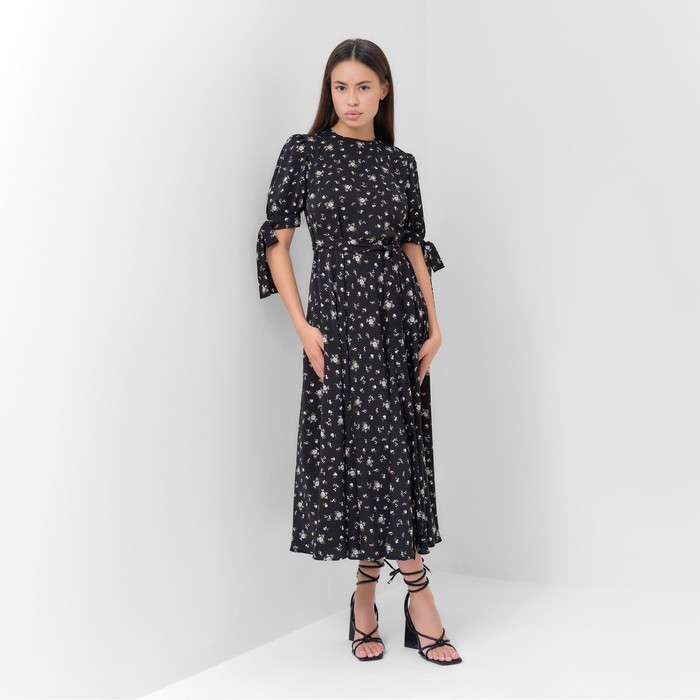 Платье миди женское MIST Flower, размер 44, чёрное - Фото 1