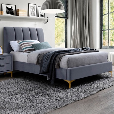 Кровать односпальная «Рошаль», с ортопедическим основанием, 1200×2000 мм, велюр, цвет серый