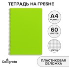 Тетрадь на гребне A4 60 листов в клетку Calligrata Зелёная, пластиковая обложка, блок офсет - Фото 1