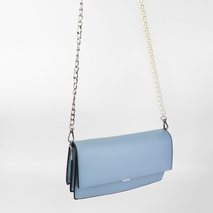 Цепочка для сумки, с карабинами, с жемчужными бусами, d = 12 мм, 14 × 8 мм, 120 см, цвет серебряный