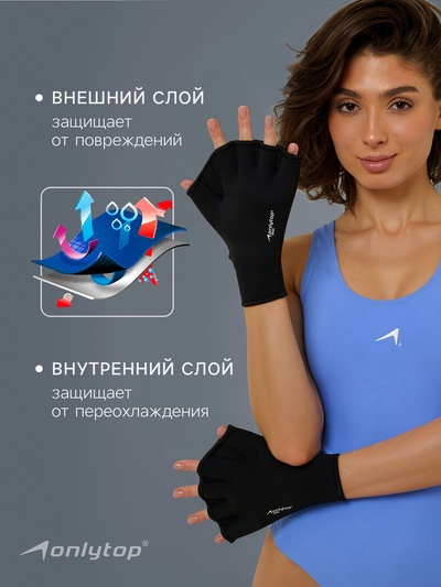 Перчатки для плавания ONLYTOP, неопрен, 2.5 мм, р. M, чёрная