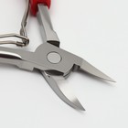 Кусачки педикюрные, с пластиковой ручкой, изогнутое лезвие, 13 см, длина лезвия-17 мм, серебристые, красные - Фото 6