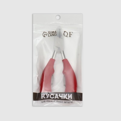 Кусачки педикюрные, с пластиковой ручкой, изогнутое лезвие, 13 см, длина лезвия-17 мм, серебристые, красные