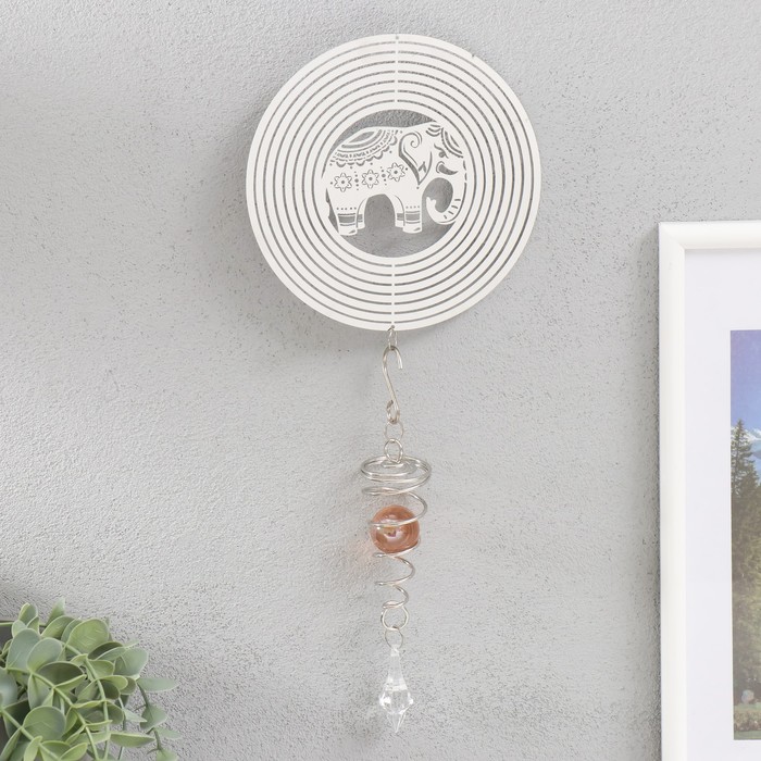 Ветряной колокольчик металл 3D "Индийский слон" с бусиной 13,5х13,5х31 см