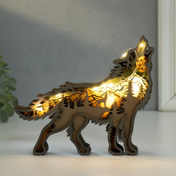 Сувенир дерево свет Воющий волк 16х14 см