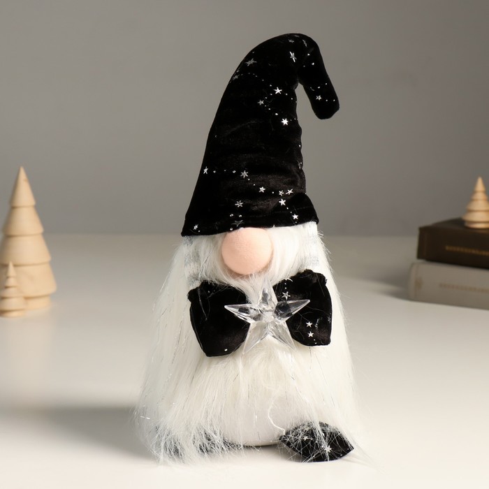 Кукла интерьерная "Гном в чёрном колпаке со звездами, со звёздочкой в руках" 36 см - фото 1907802750
