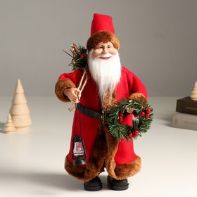 Кукла интерьерная "Дед Мороз с подарками, веночком и фонариком" 37 см