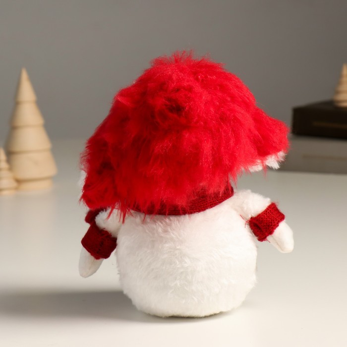Кукла интерьерная "Снеговик в красной шапке ушанке-колпаке" 19 см - фото 1907802782