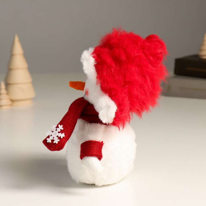 Кукла интерьерная "Снеговик в красной шапке ушанке-колпаке" 19 см - фото 1907802783